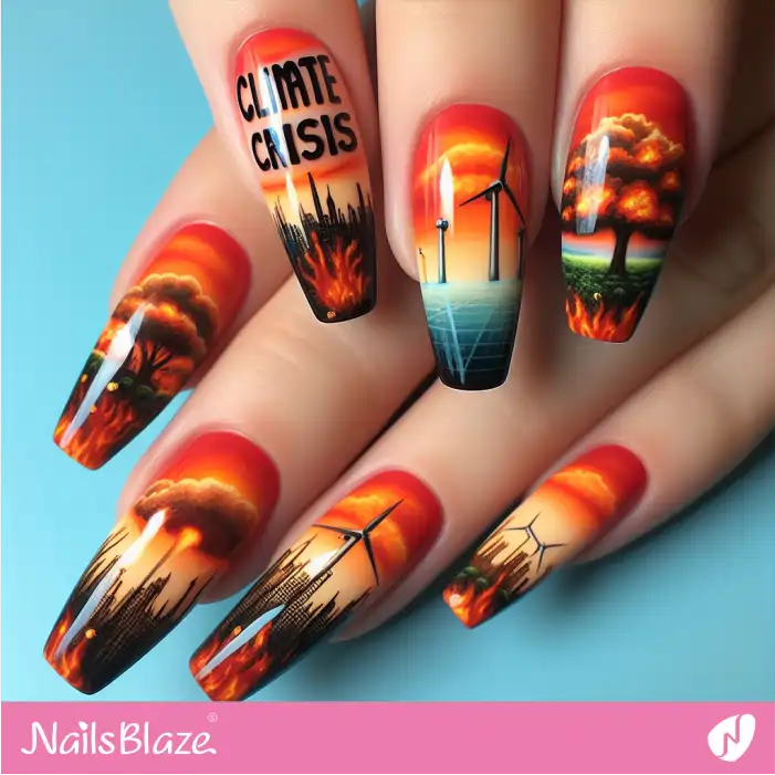 Burning City Nail Design | Climate Crisis Nails - NB2650